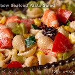 Rainbow seafood pasta salad