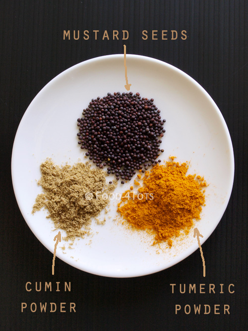 spices, herbs, mustard seeds, cumin powder, tumeric powder