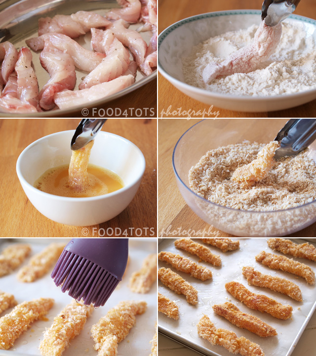 oven baked fish fingers, step by step, fish fingers, fish sticks, fish nuggets, fish bites, toddlers, Food-4Tots, fish and chips