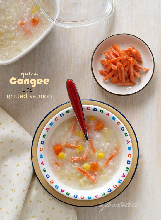 congee, porridge, grilled salmon, rice, toddler, kid, children, food 4 tots